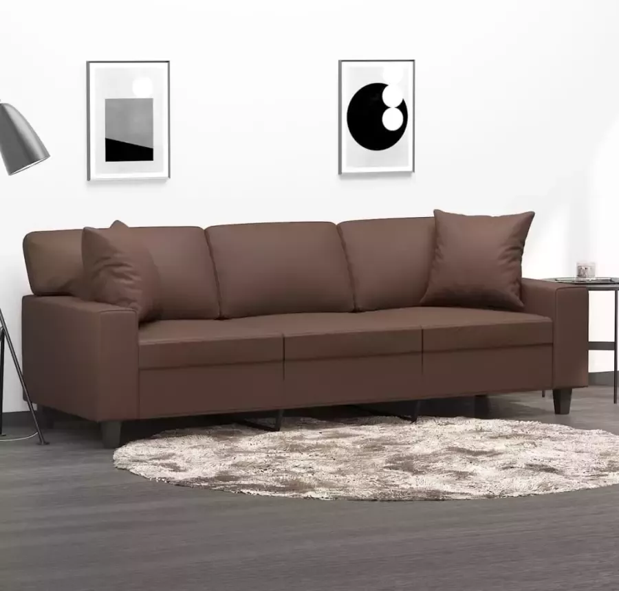 VidaXL Driezitsbank met kussens 180 cm kunstleer bruin - Foto 4