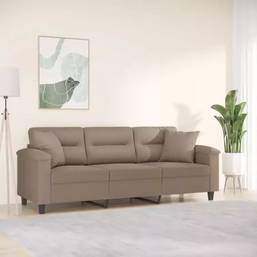 VidaXL Driezitsbank met kussens 180 cm microvezelstof taupe