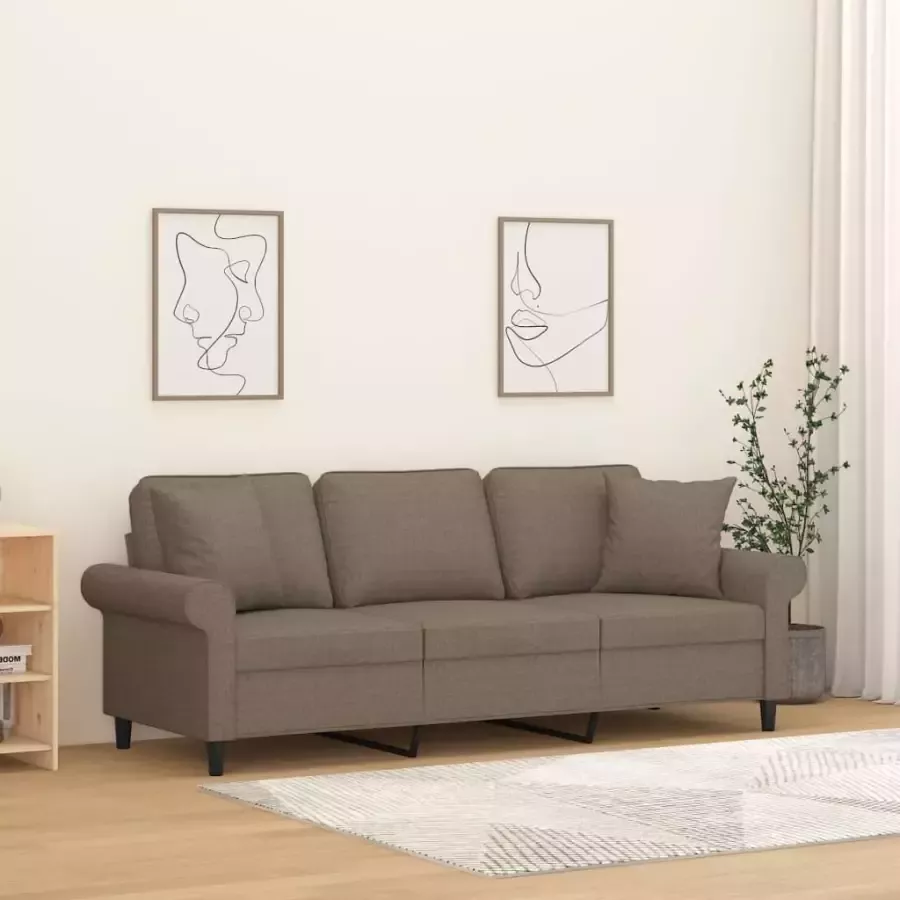 VidaXL Driezitsbank met kussens 180 cm stof taupe