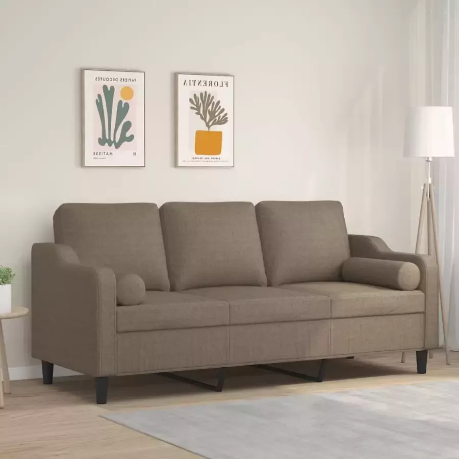 VidaXL Driezitsbank met kussens 180 cm stof taupe