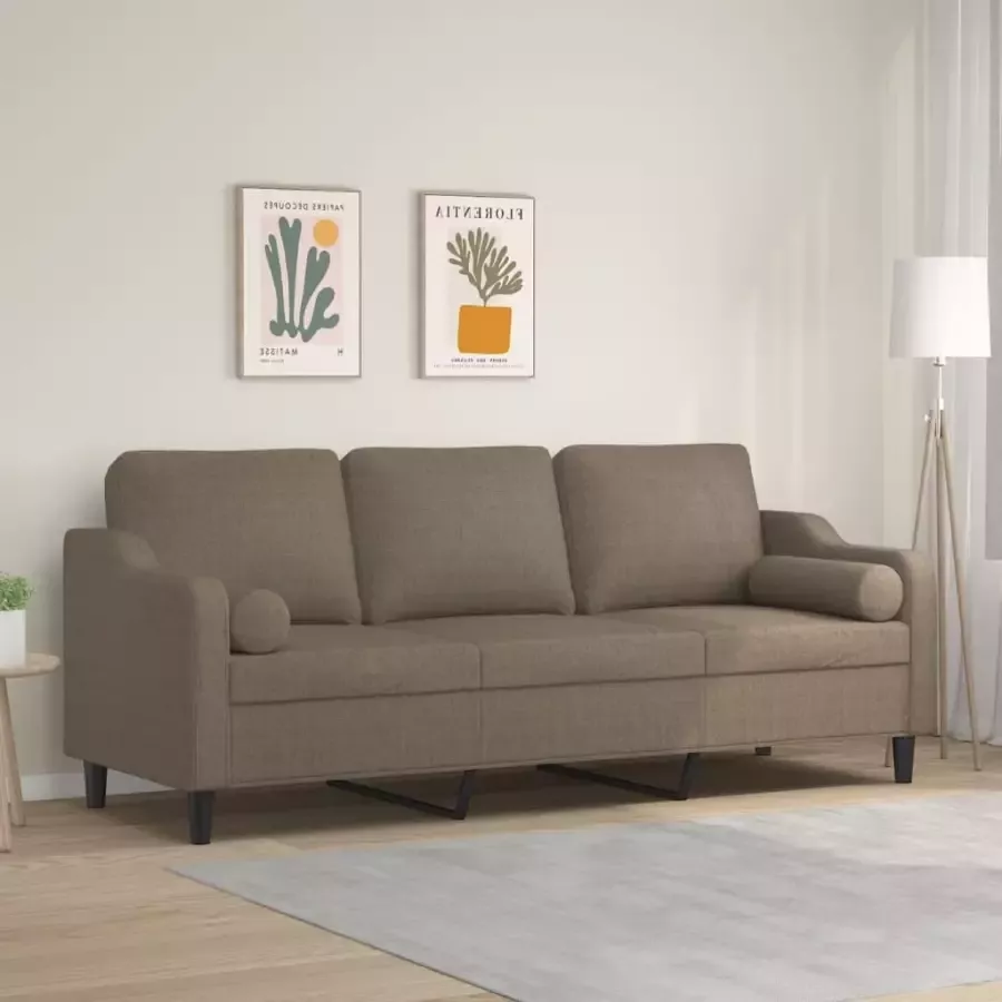 VidaXL Driezitsbank met kussens 210 cm stof taupe