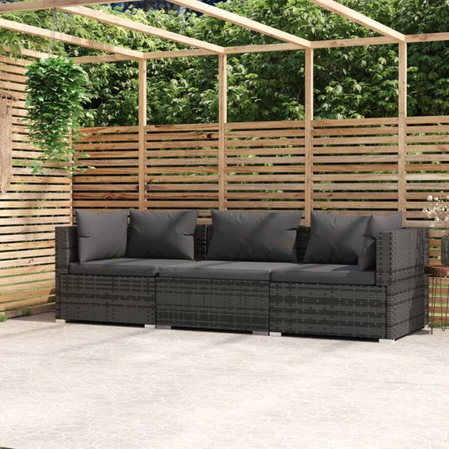 VIDAXL Driezitsbank met kussens poly rattan grijs - Foto 3