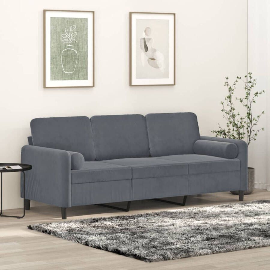 Vida XL vidaXL Driezitsbank met sierkussens 180 cm fluweel donkergrijs-VXL-3200956