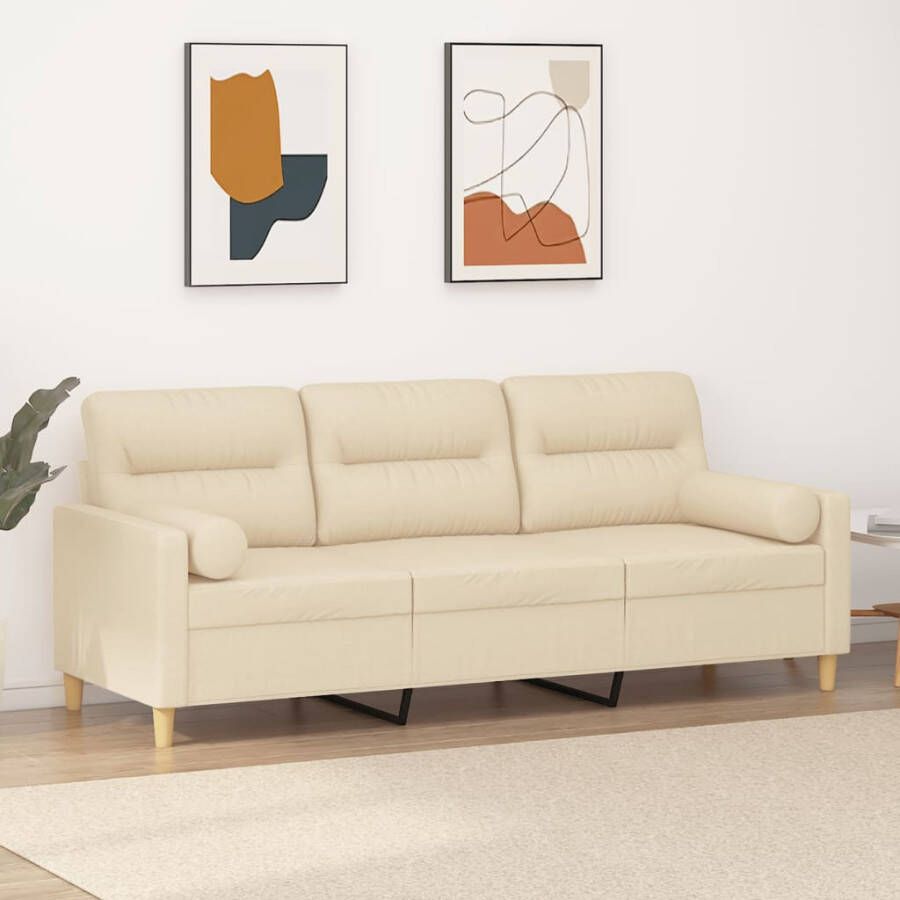 Vida XL vidaXL Driezitsbank met sierkussens 180 cm stof crÃ¨mekleurig-VXL-3200792 - Foto 1