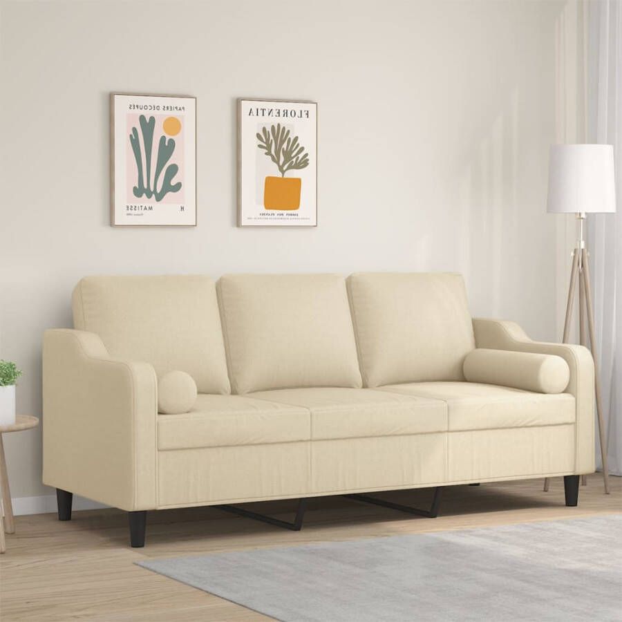 Vida XL vidaXL Driezitsbank met sierkussens 180 cm stof crÃ¨mekleurig-VXL-3200792 - Foto 4