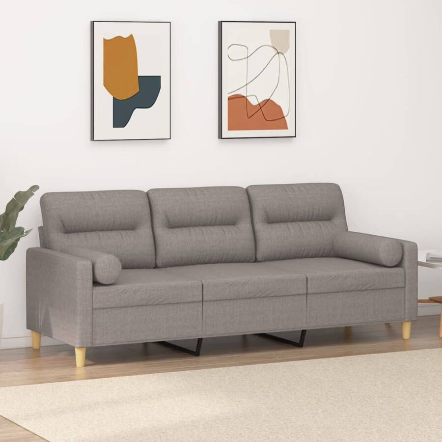 VidaXL -Driezitsbank-met-sierkussens-180-cm-stof-taupe