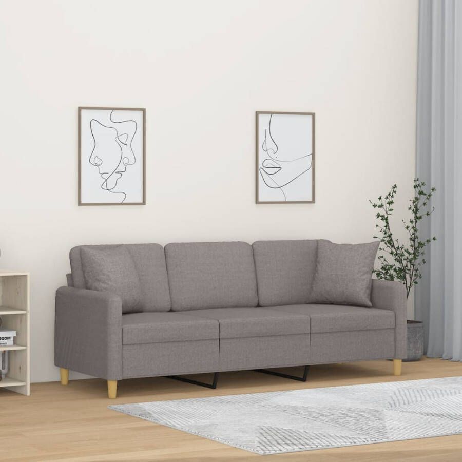 VidaXL -Driezitsbank-met-sierkussens-180-cm-stof-taupe