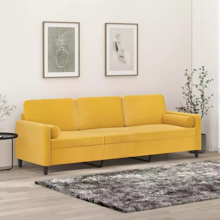 VidaXL Driezitsbank met sierkussens & kussens 210 cm fluweel lichtgeel