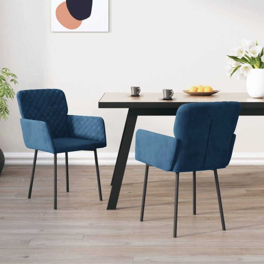 VidaXL -Eetkamerstoelen-2-st-fluweel-blauw - Foto 2