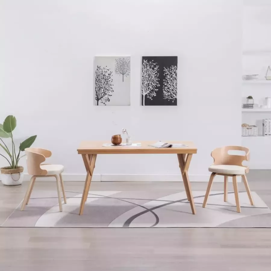Vida XL vidaXL Eetkamerstoelen 2 st gebogen hout en kunstleer crÃ¨mekleurig-VXL-278724 - Foto 4