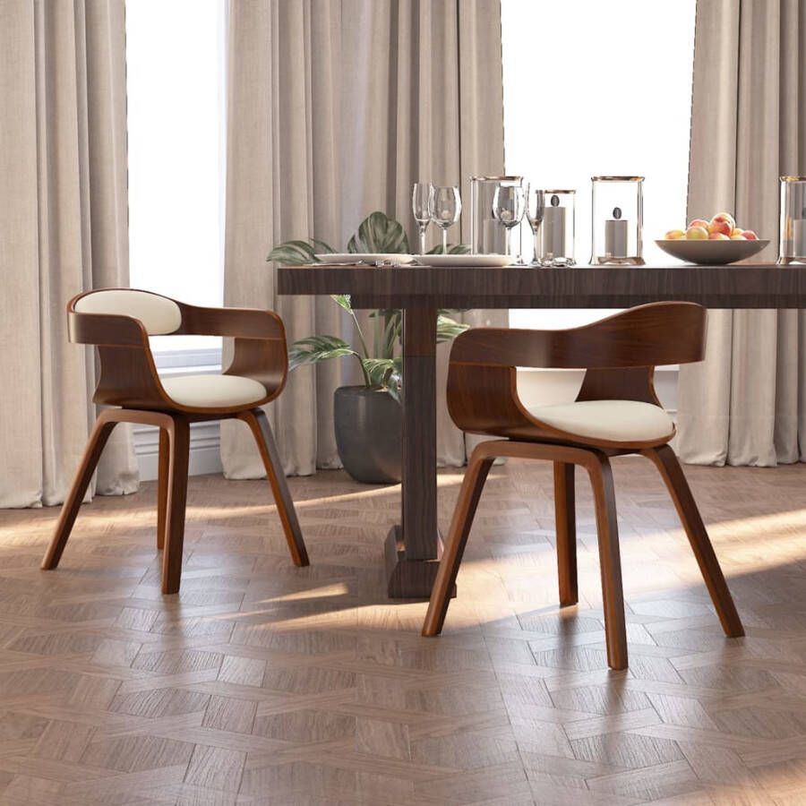 VidaXL Eetkamerstoelen 2 st gebogen hout en kunstleer crÃ¨mekleurig