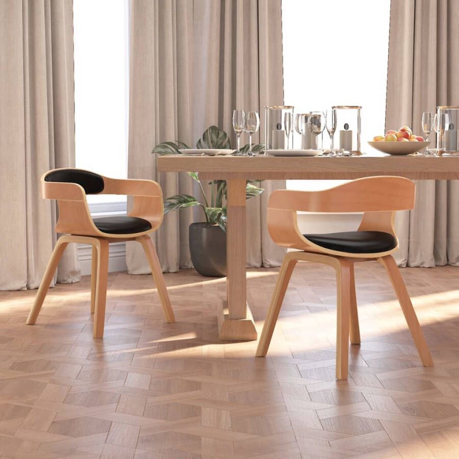 VidaXL -Eetkamerstoelen-2-st-gebogen-hout-en-kunstleer-zwart - Foto 1