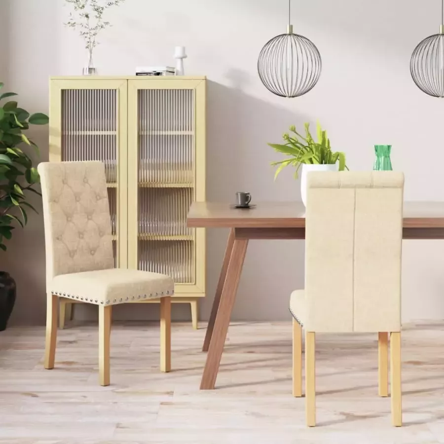 VidaXL Eetkamerstoelen 2 st stof crèmekleurig
