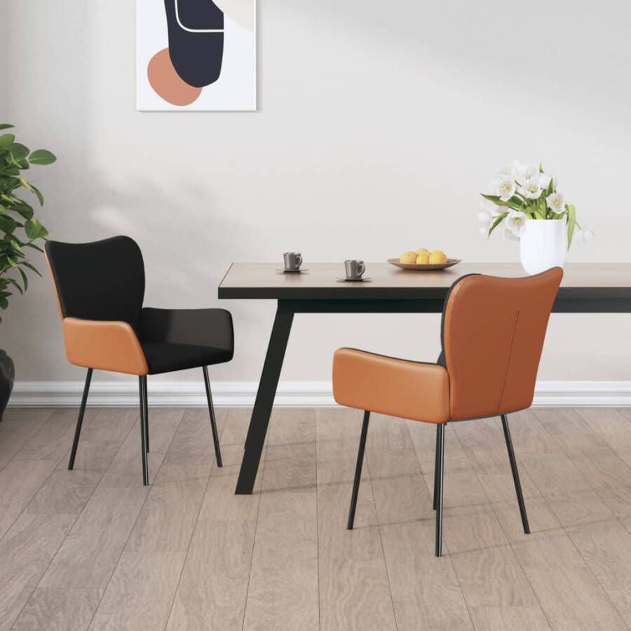 VidaXL -Eetkamerstoelen-2-st-stof-en-kunstleer-zwart