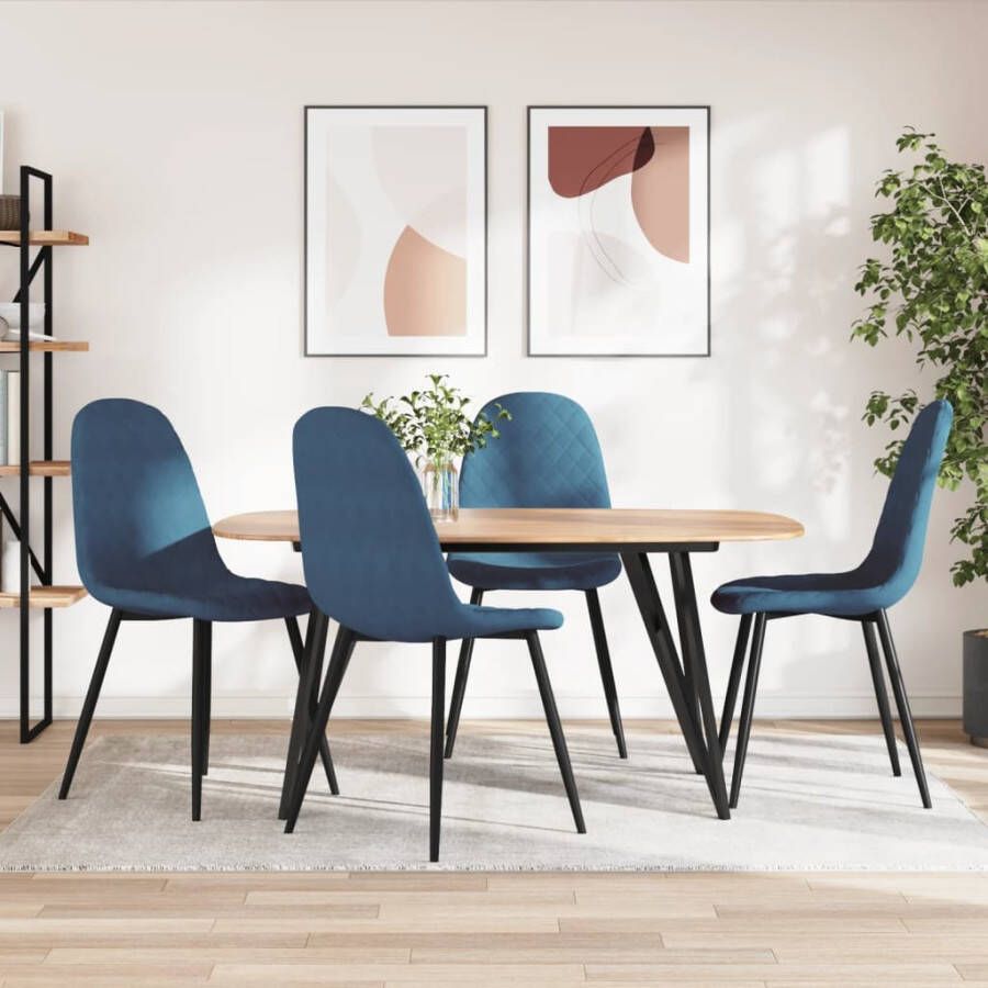 VidaXL -Eetkamerstoelen-4-st-fluweel-blauw - Foto 2