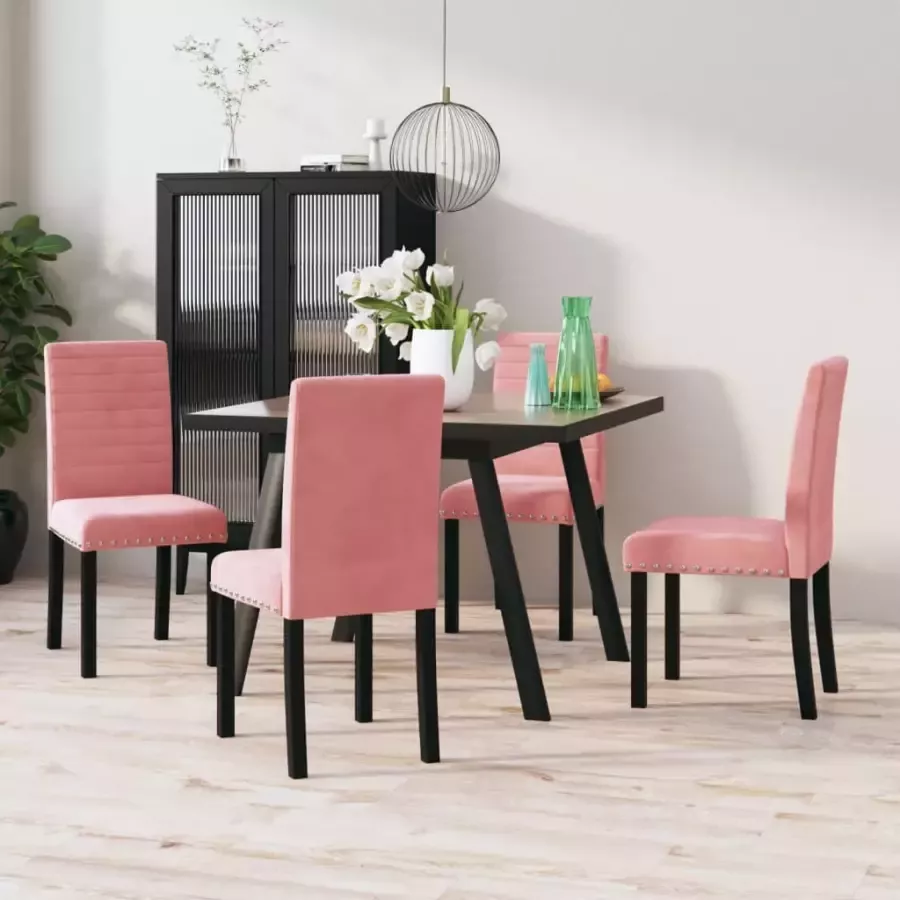 VidaXL Eetkamerstoelen 4 St Fluweel Roze - Foto 1