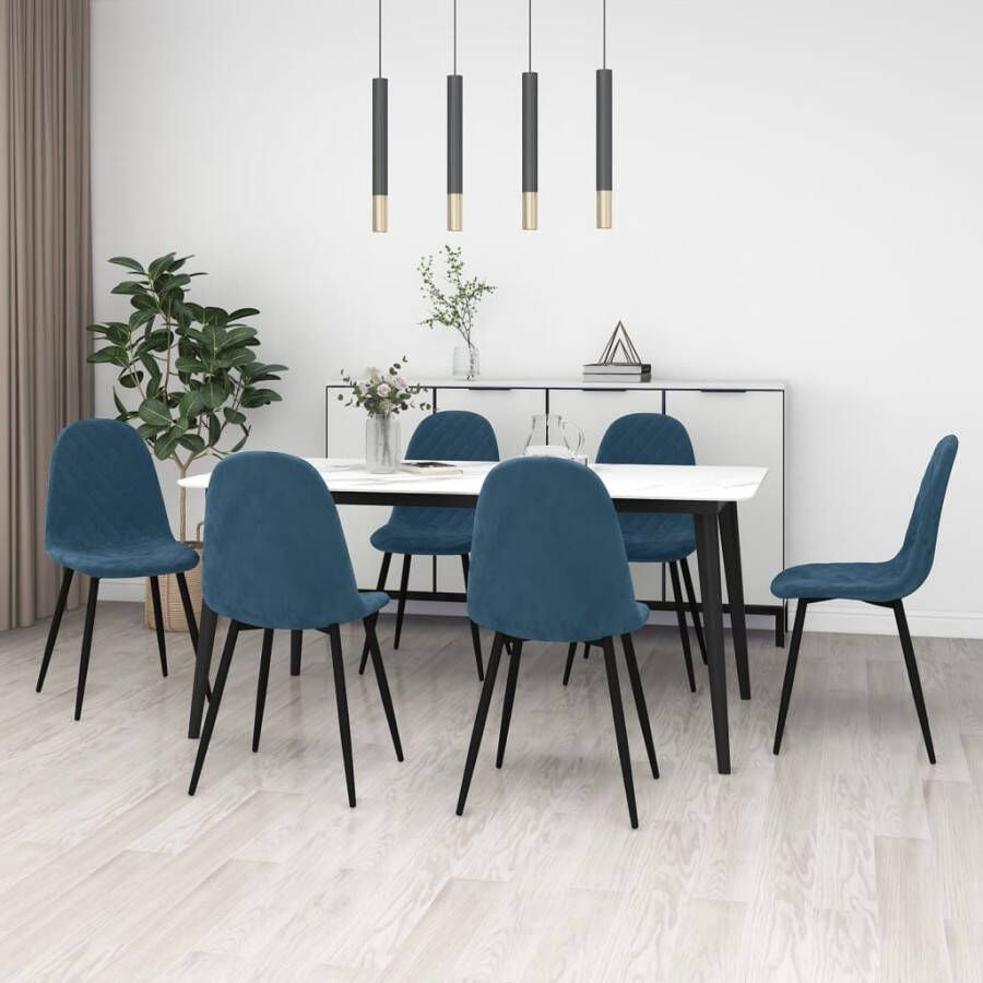 VidaXL -Eetkamerstoelen-6-st-fluweel-blauw - Foto 1