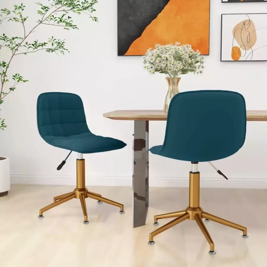 VIDAXL Eetkamerstoelen draaibaar 2 st fluweel blauw - Foto 2