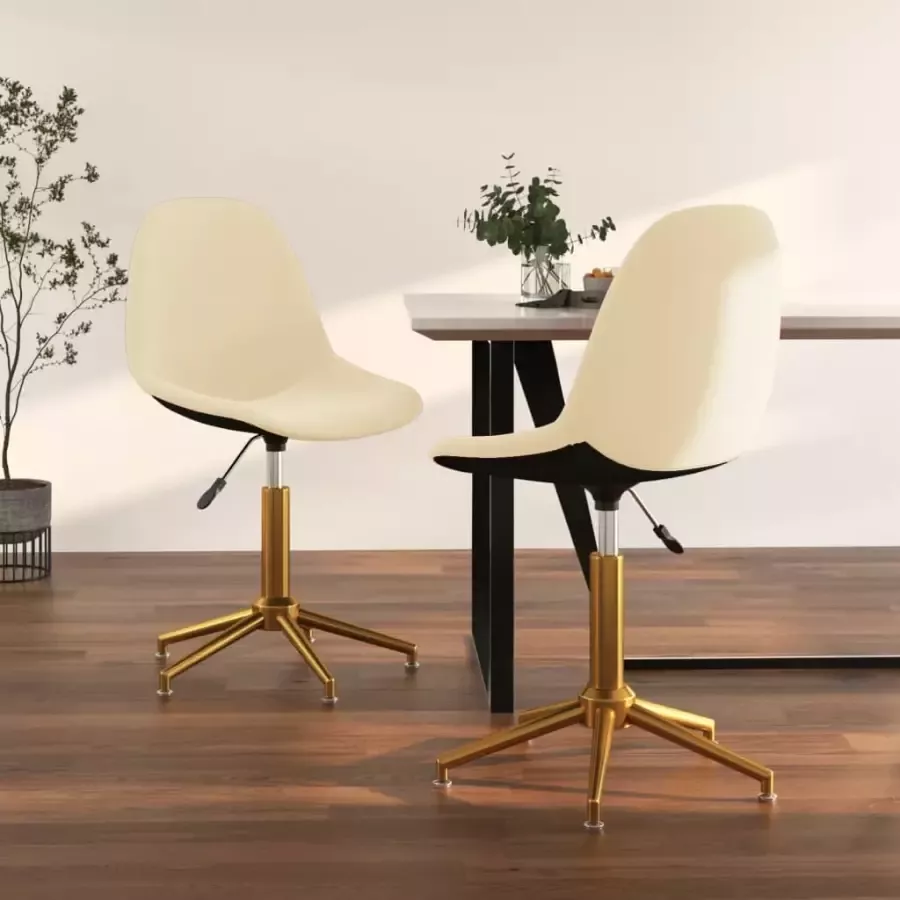 VidaXL Eetkamerstoelen draaibaar 2 st fluweel crèmekleurig - Foto 2
