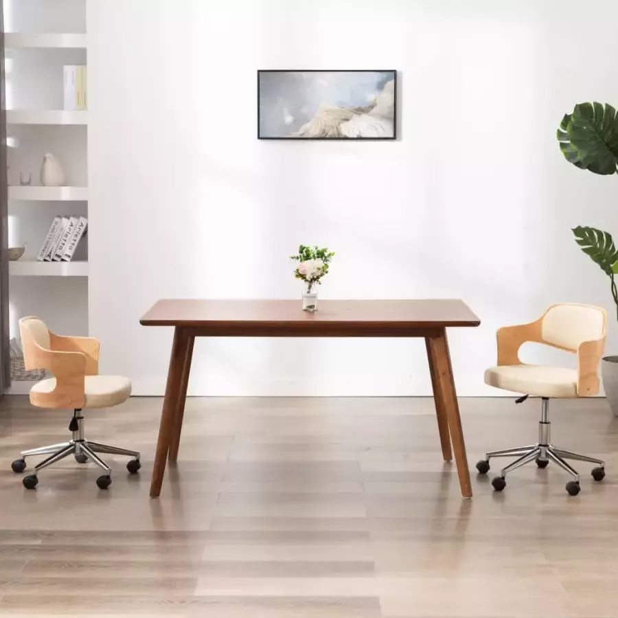 VidaXL Eetkamerstoelen draaibaar 2 st gebogen hout en kunstleer crÃ¨me - Foto 2
