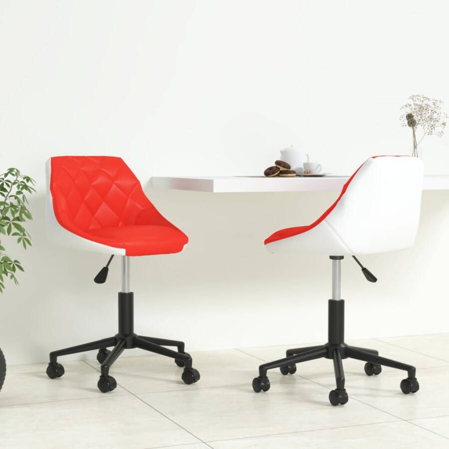 VidaXL -Eetkamerstoelen-draaibaar-2-st-kunstleer-rood-en-wit