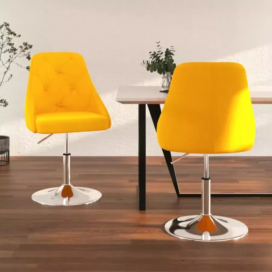 VidaXL Eetkamerstoelen draaibaar 2 st stof geel