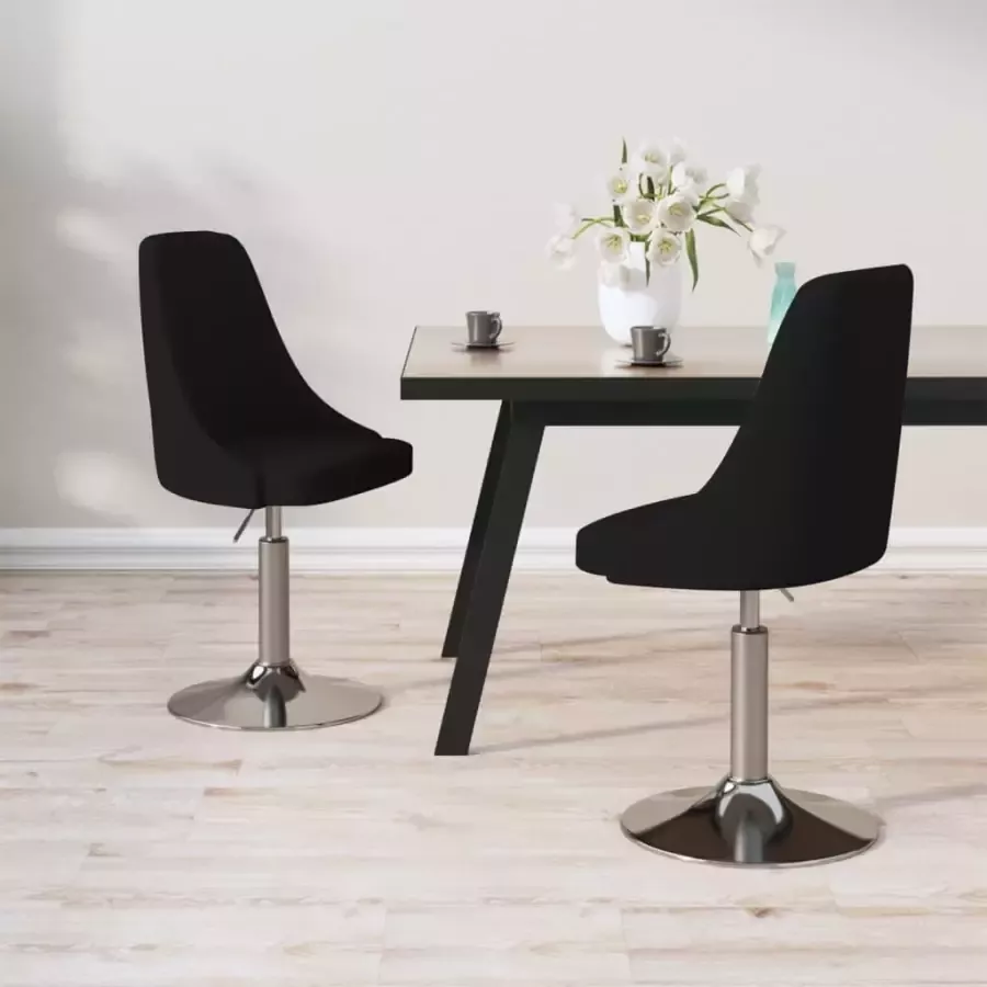 VidaXL Eetkamerstoelen draaibaar 2 st stof zwart - Foto 2
