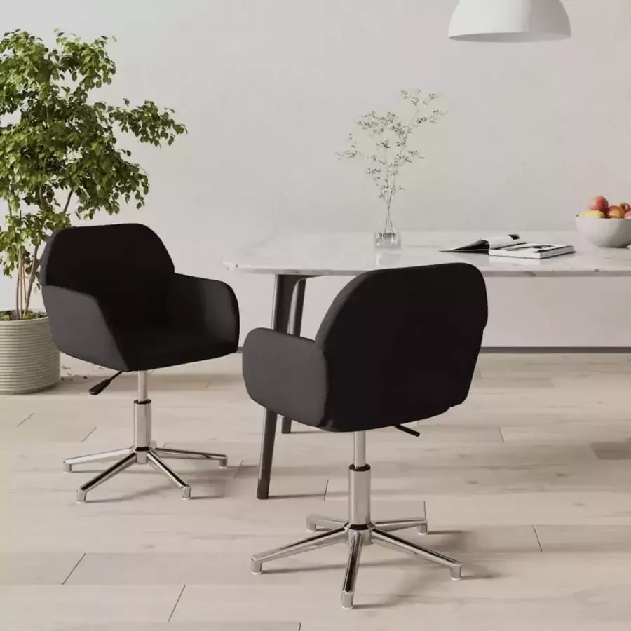 VidaXL -Eetkamerstoelen-draaibaar-2-st-stof-zwart - Foto 2