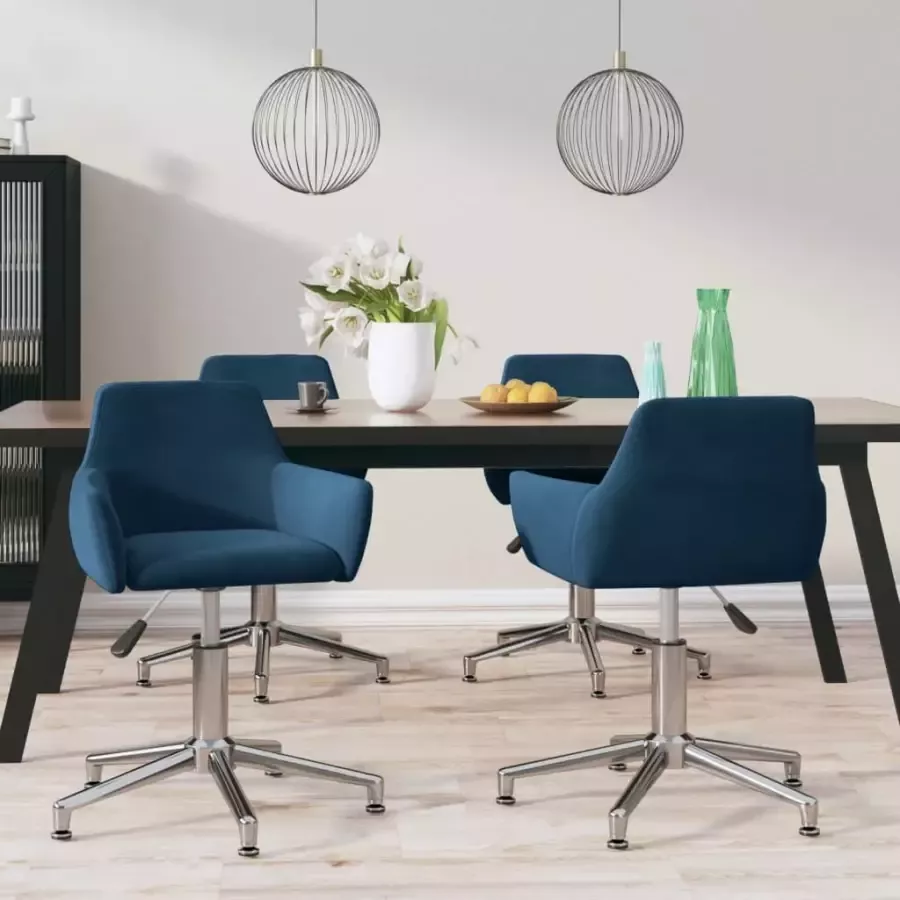 VidaXL Eetkamerstoelen Draaibaar 4 St Fluweel Blauw - Foto 1