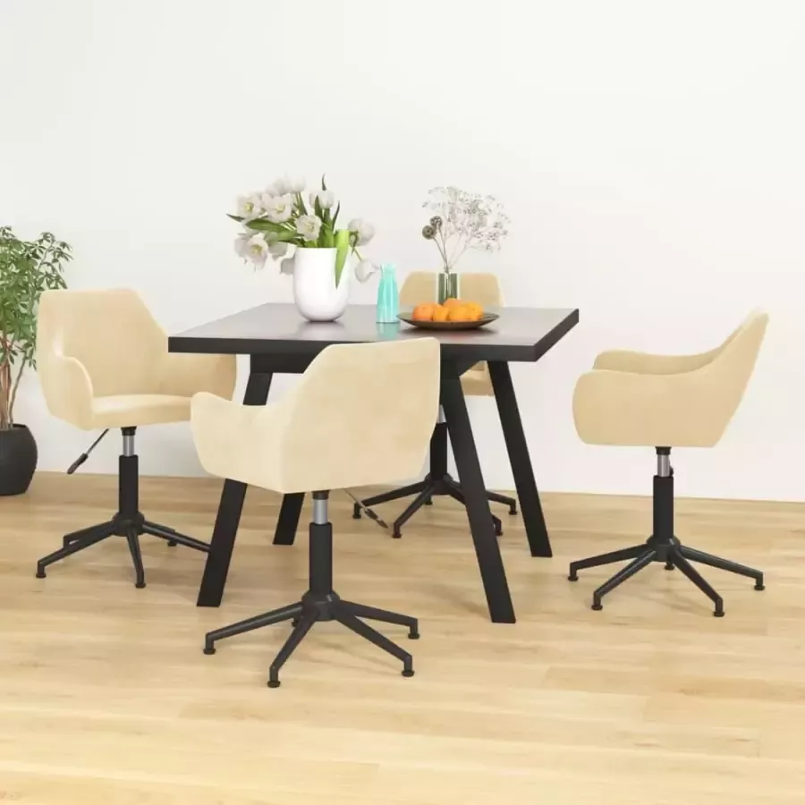 VidaXL Eetkamerstoelen draaibaar 4 st fluweel crèmekleurig