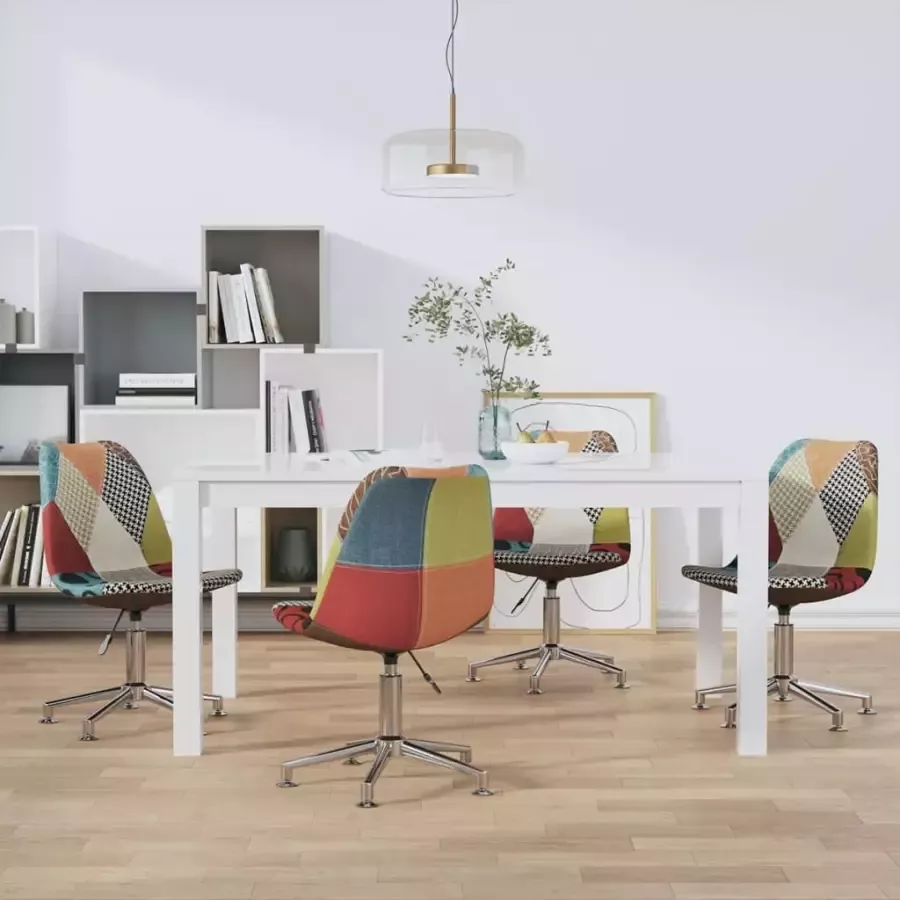 VidaXL Eetkamerstoelen draaibaar 4 st stof patchwork - Foto 2