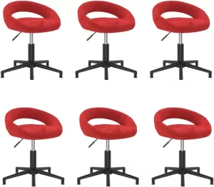 VIDAXL Eetkamerstoelen draaibaar 6 st fluweel wijnrood