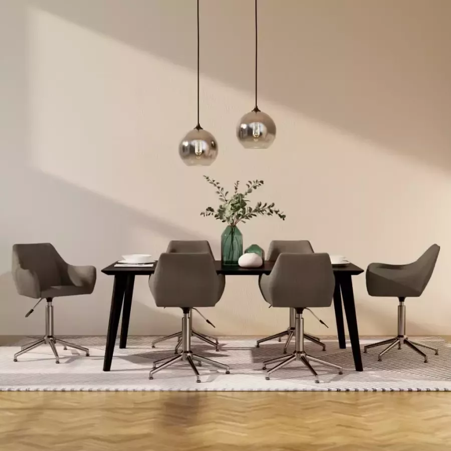 VidaXL Eetkamerstoelen draaibaar 6 st stof taupe - Foto 2