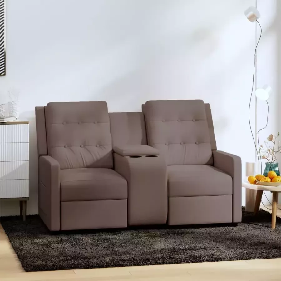 VIDAXL Fauteuil 2-zits verstelbaar met bekerhouder stof taupe