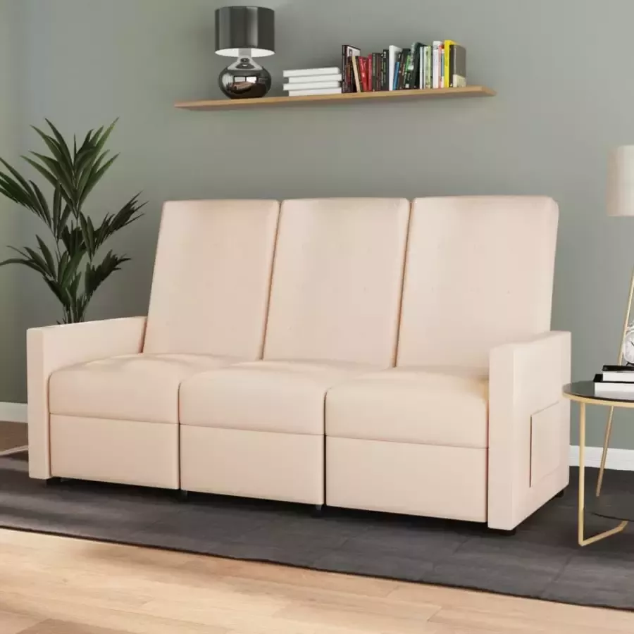 VidaXL Fauteuil 3-zits verstelbaar stof crèmekleurig