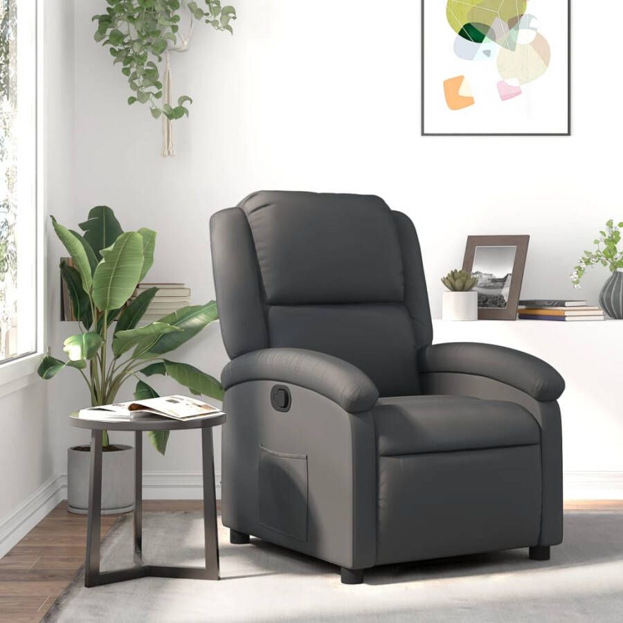 VIDAXL Fauteuil echt leer grijs - Foto 4