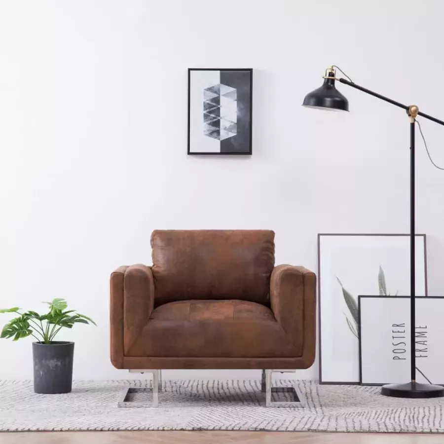 VIDAXL Fauteuil kubus kunstsuède bruin - Foto 1