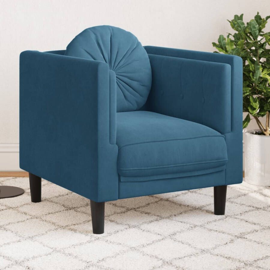 VIDAXL Fauteuil met kussen fluweel blauw - Foto 4