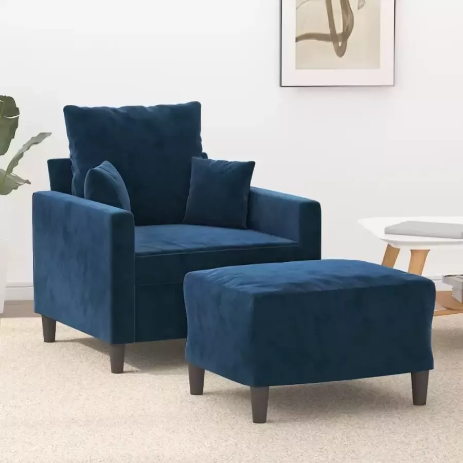 VIDAXL Fauteuil met voetenbank 60 cm fluweel blauw