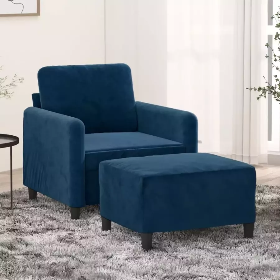 VIDAXL Fauteuil met voetenbank 60 cm fluweel blauw