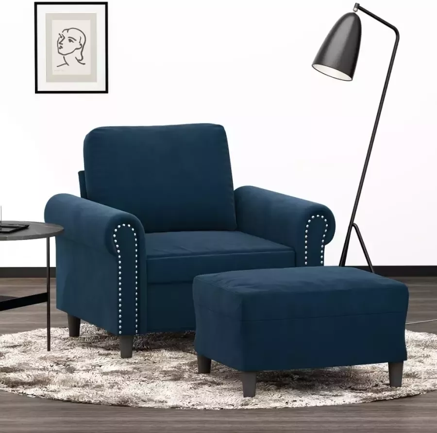 VIDAXL Fauteuil met voetenbank 60 cm fluweel blauw