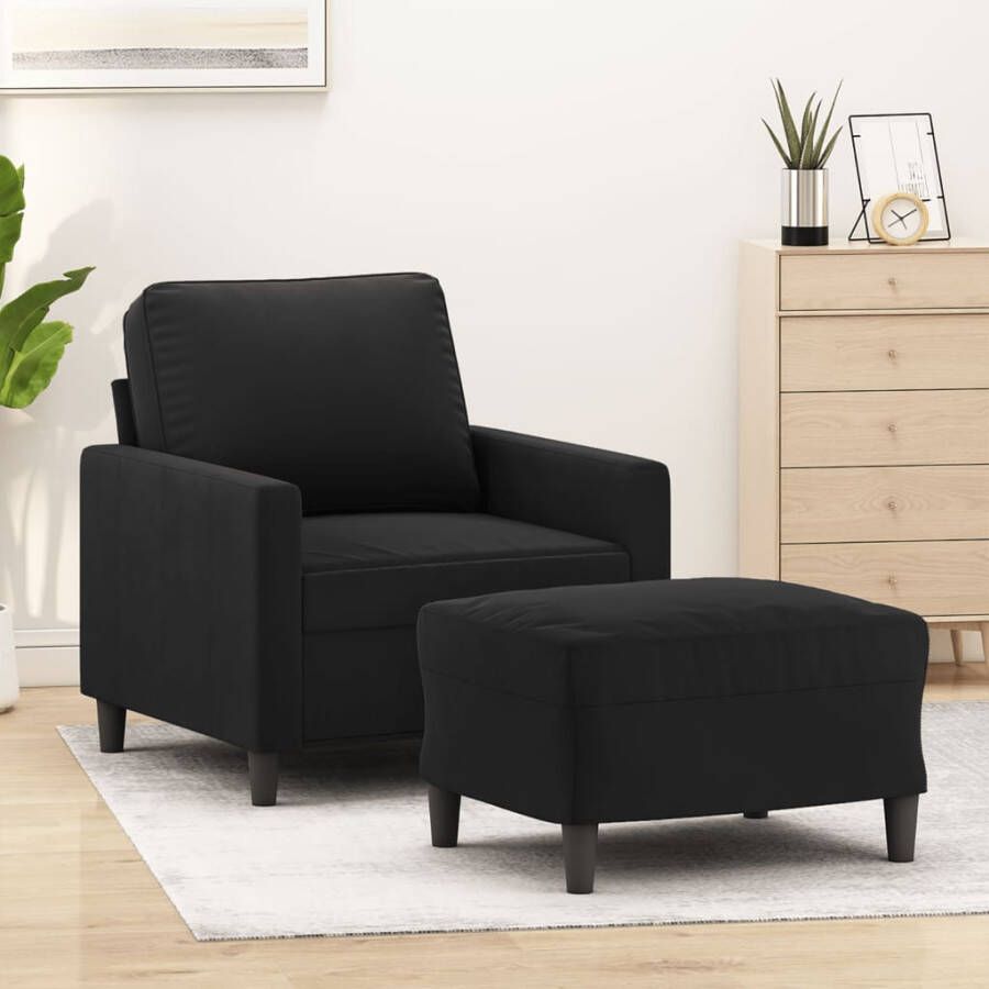 VidaXL -Fauteuil-met-voetenbank-60-cm-fluweel-zwart - Foto 4