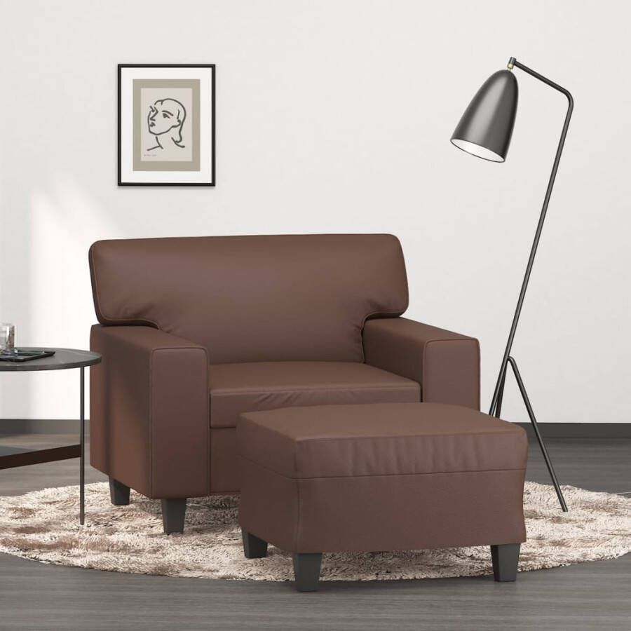 VidaXL Fauteuil met voetenbank 60 cm kunstleer bruin - Foto 2