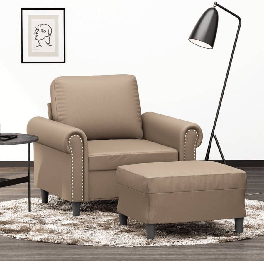 VidaXL -Fauteuil-met-voetenbank-60-cm-kunstleer-cappuccinokleurig
