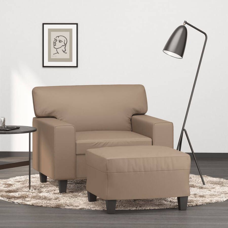 VidaXL -Fauteuil-met-voetenbank-60-cm-kunstleer-cappuccinokleurig - Foto 2