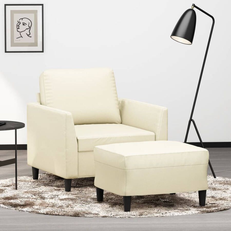 VidaXL -Fauteuil-met-voetenbank-60-cm-kunstleer-crèmekleurig