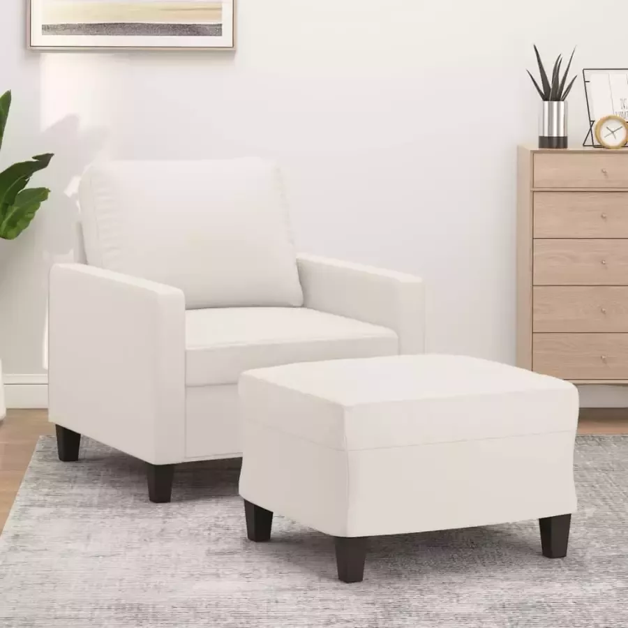 VidaXL Fauteuil met voetenbank 60 cm kunstleer crèmekleurig
