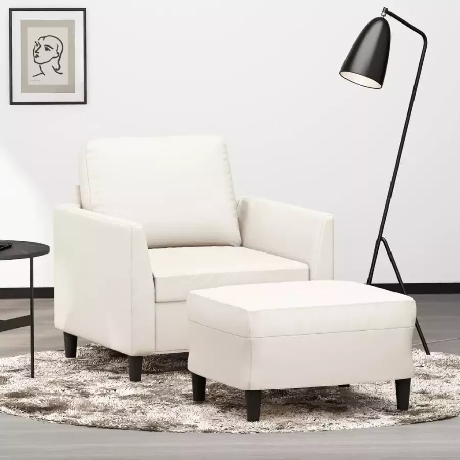 VidaXL Fauteuil met voetenbank 60 cm kunstleer crèmekleurig
