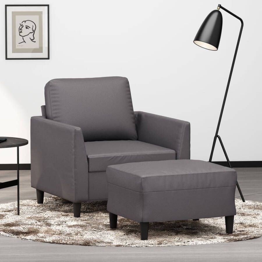 VidaXL -Fauteuil-met-voetenbank-60-cm-kunstleer-grijs