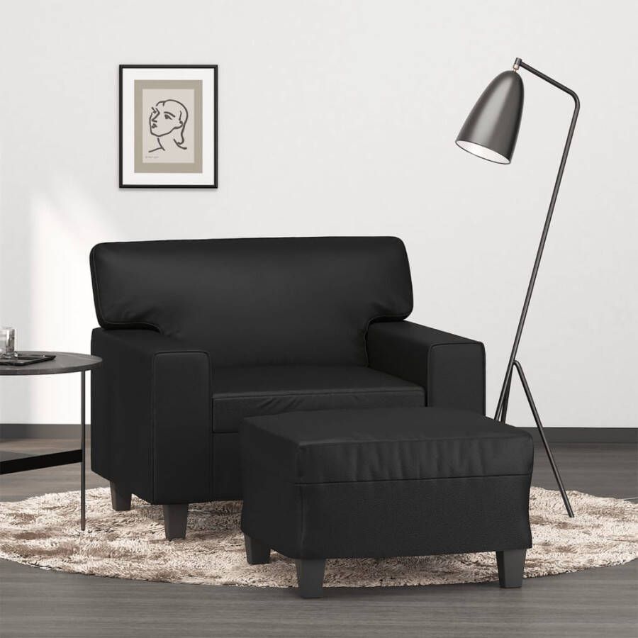 VidaXL -Fauteuil-met-voetenbank-60-cm-kunstleer-zwart - Foto 2